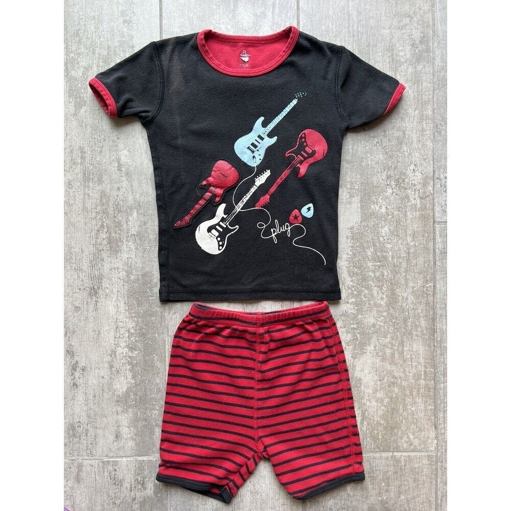 PETIT LEM Boys 2 Piece Pajama Shorts Set 100% Cotton Guitar Music Pjs Sleep 4T 4